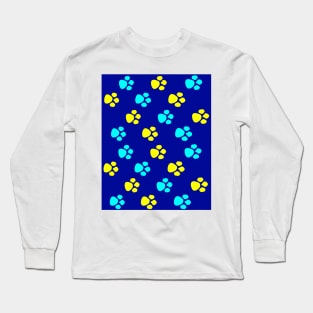 Blue and Yellow Dog Paws Long Sleeve T-Shirt